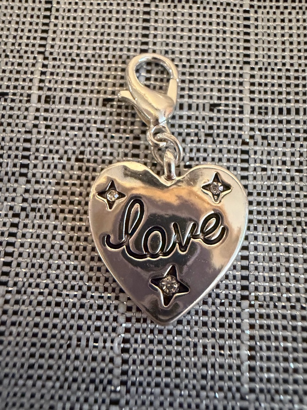 Heart 'Love' Charm Pendant in Shiny Silver Tone